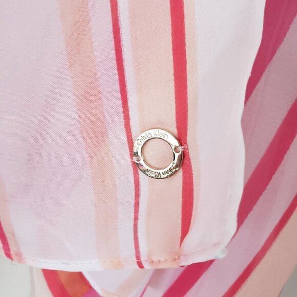 Calvin Klein Striped White Pink Chiffon Long Scarf - Picture 5 of 6